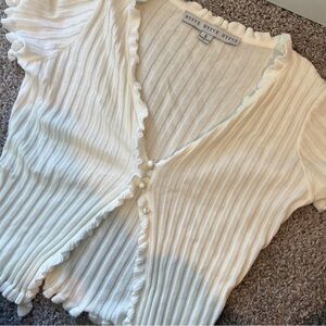 Cream Ribbed Women's Top